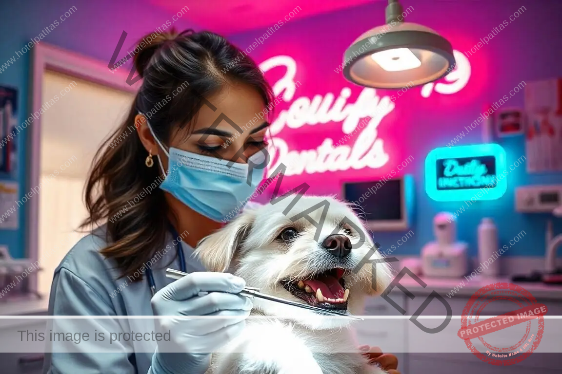 Perro recibiendo cuidado dental profesional en Hotel Patitas, hotel canino en Albox, garantizando una salud bucal óptima para los perros