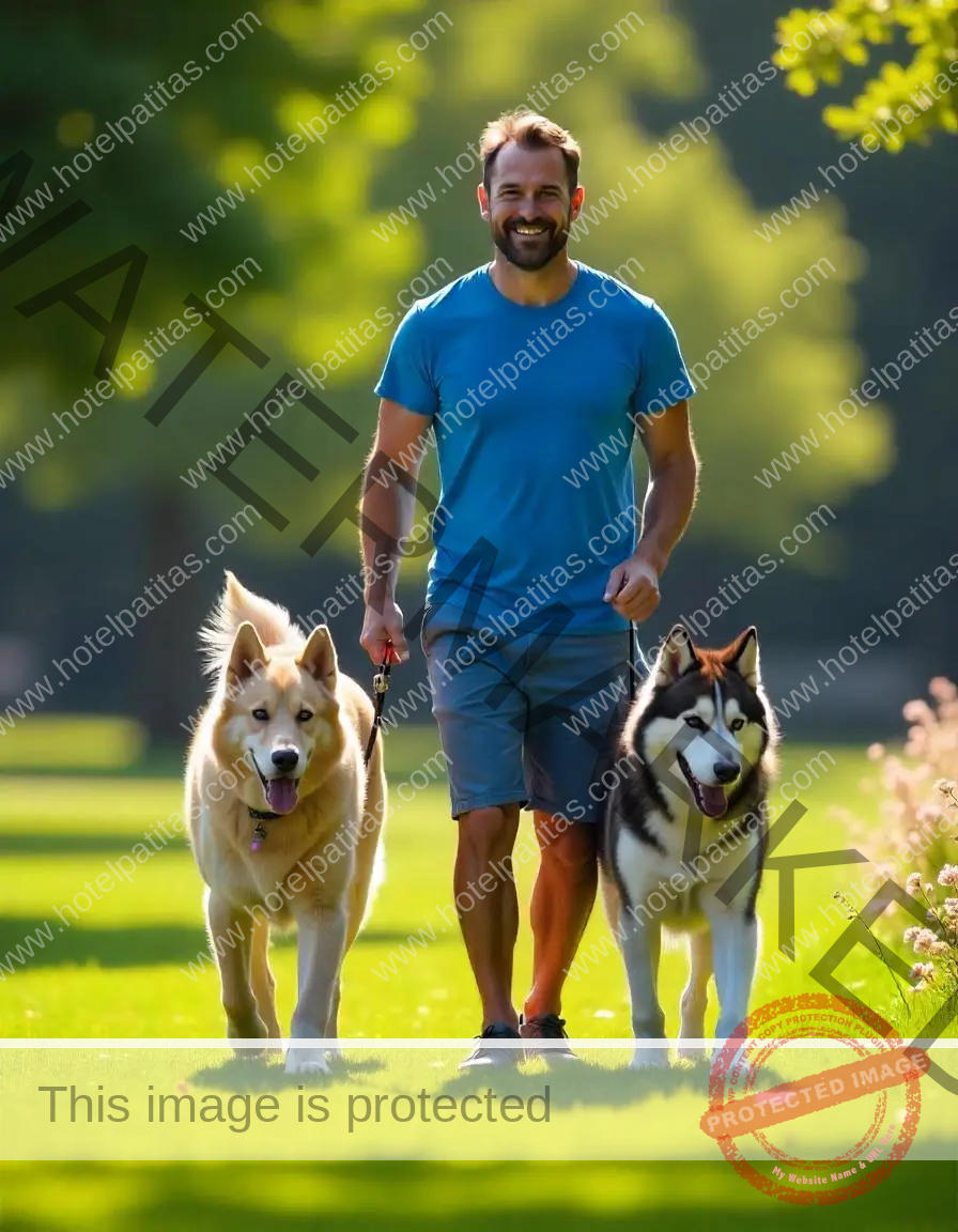 Chico paseando a 2 perros