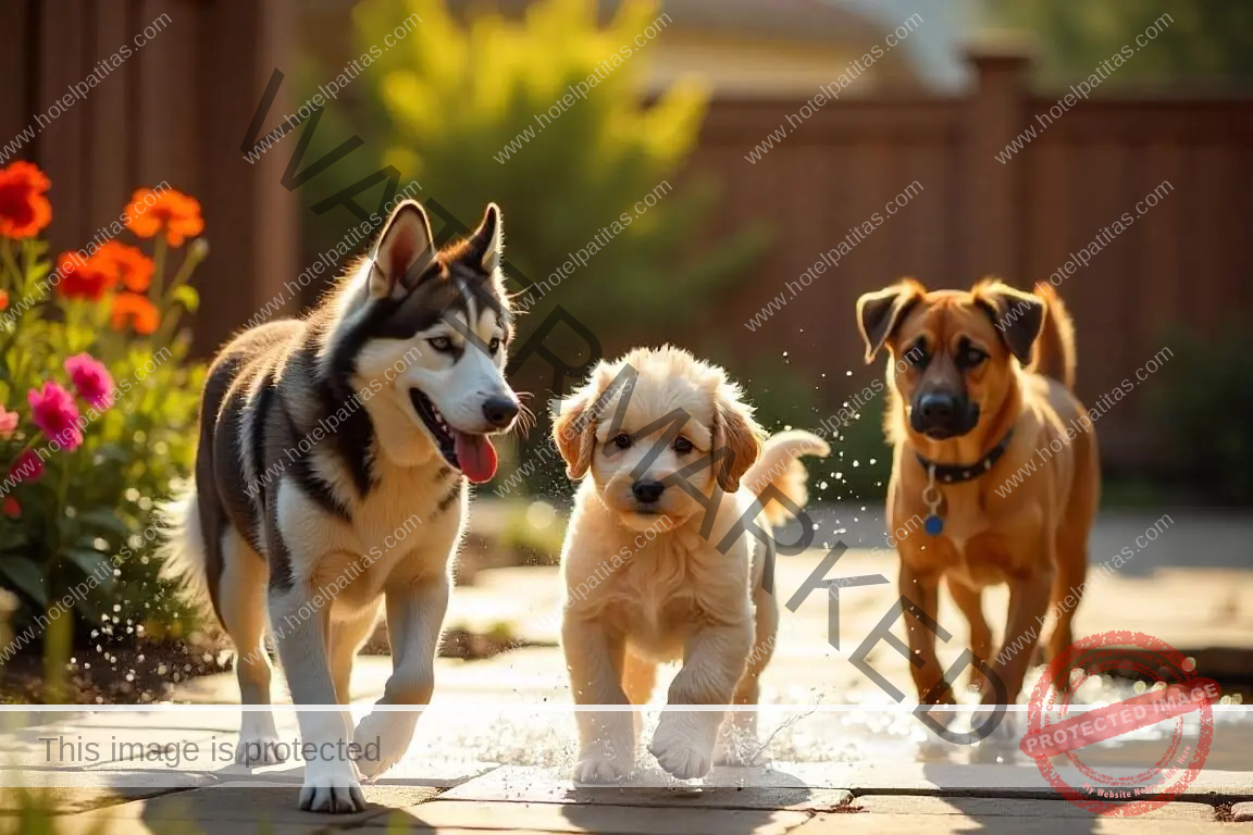 Perros disfrutando de actividades recreativas en Hotel Canino Patitas.